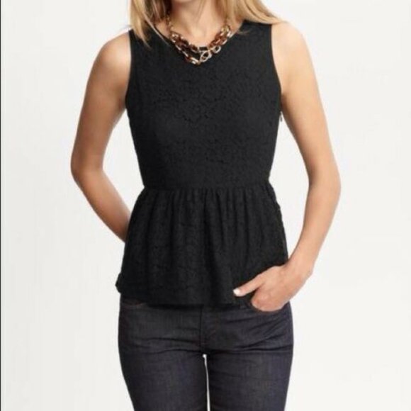 Banana Republic Tops - BANANA REPUBLIC Black Floral Sleeveless Peplum Top